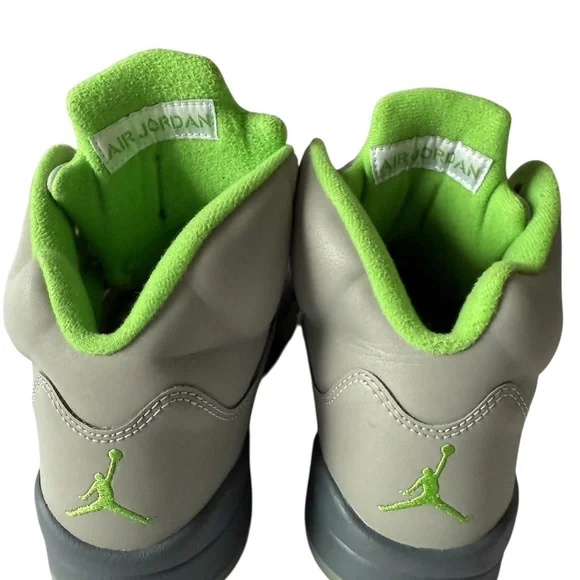 Jordan Retro 5 Green Bean Gray and Lime Sneakers 8 - Picture 4 of 7